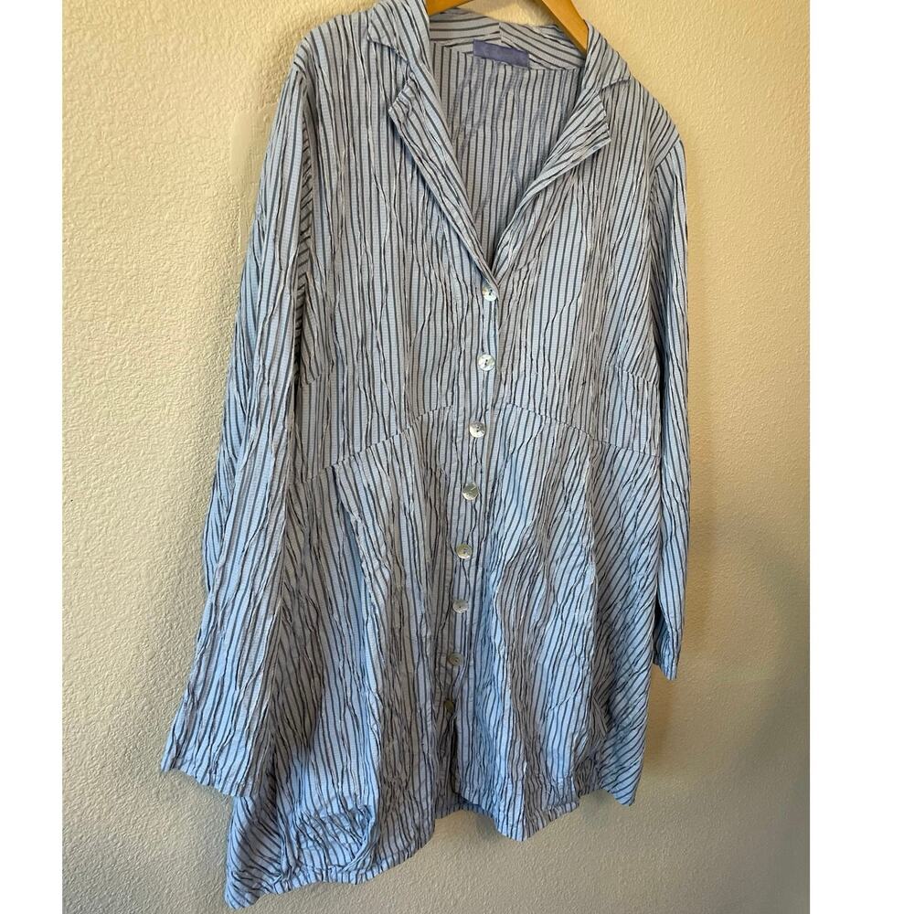 Cut Loose Button Up Long Sleeve Collared Striped Light Blue Mini Dress Large - Picture 10 of 11